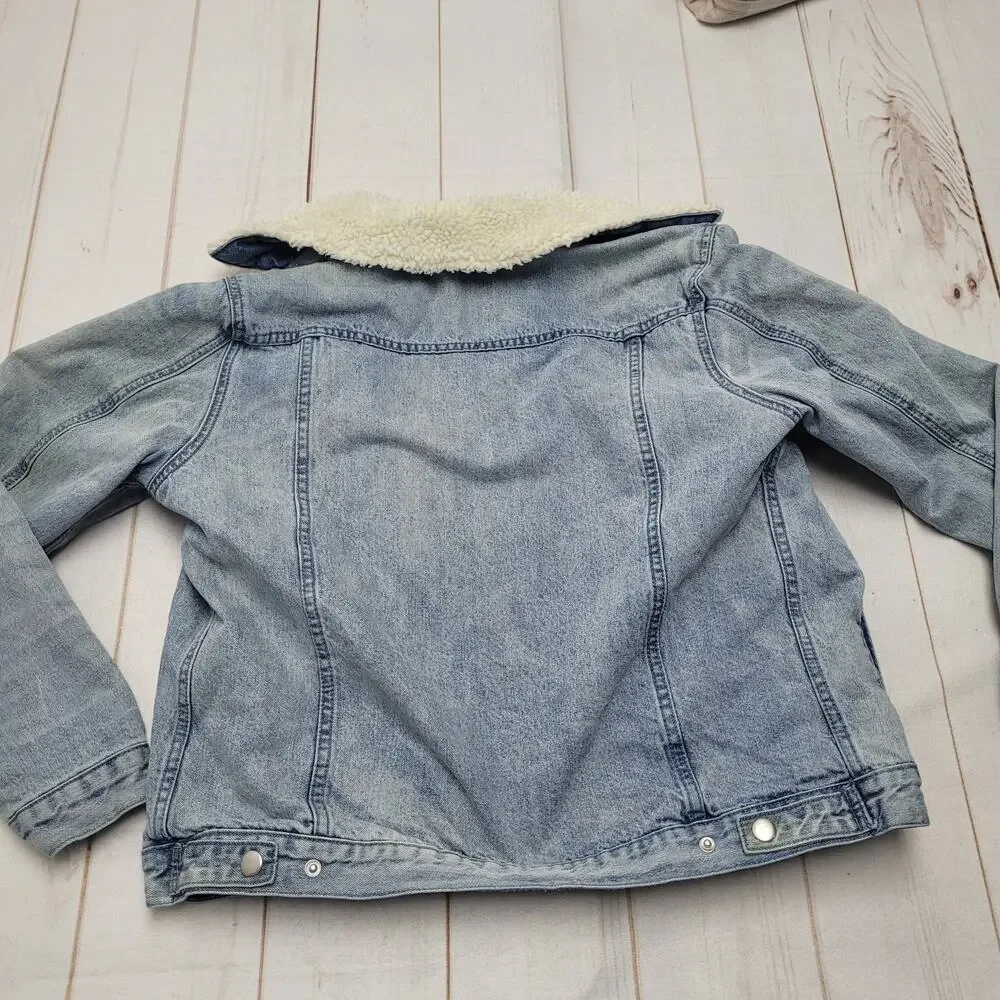 Pacsun denim sherpa trucker jacket quilted lined retro